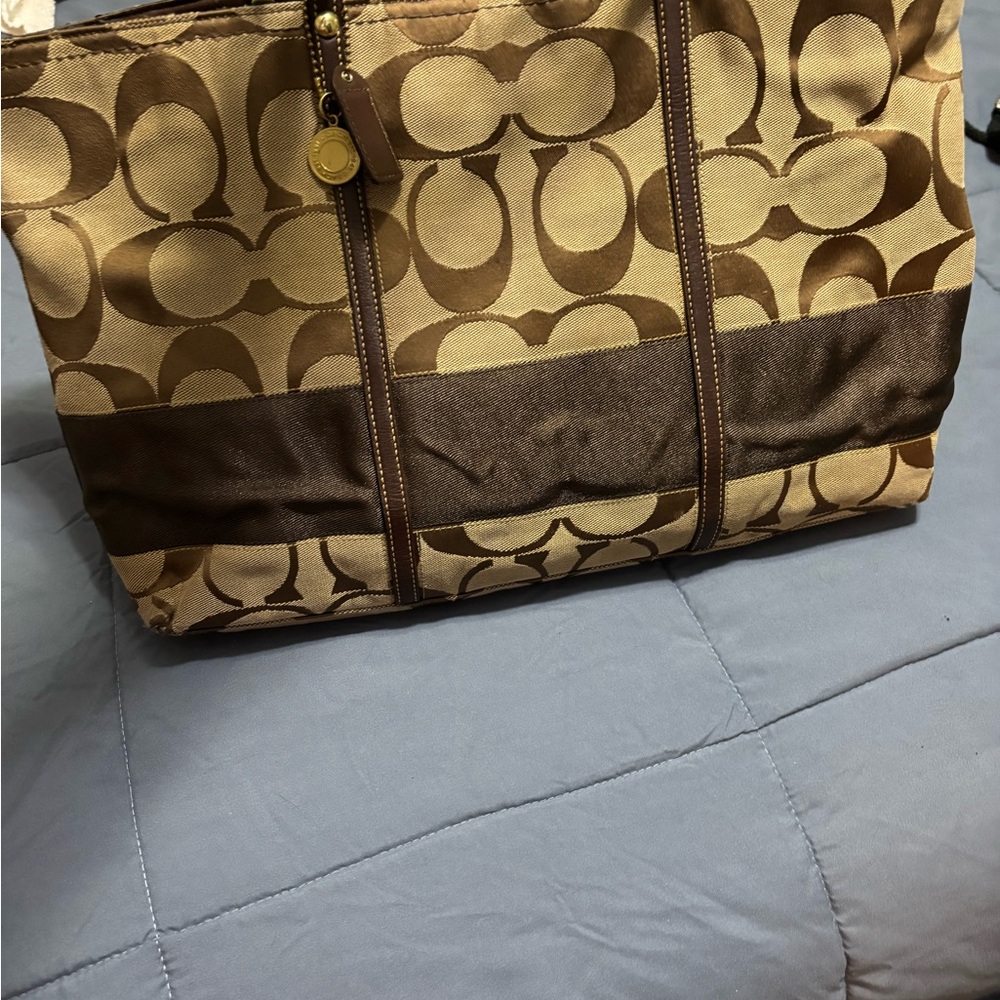 Coach Brown and Tan Canvas Tote Bag